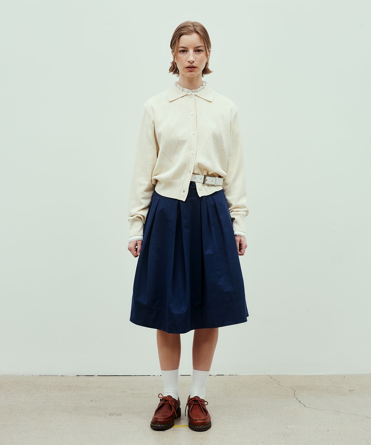 유니폼브릿지(UNIFORM BRIDGE) cotton flare skirt(womens) navy