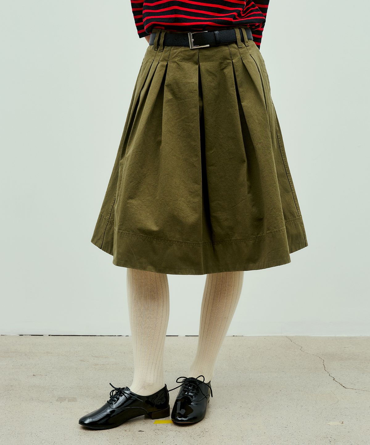 유니폼브릿지(UNIFORM BRIDGE) cotton flare skirt(womens) khaki