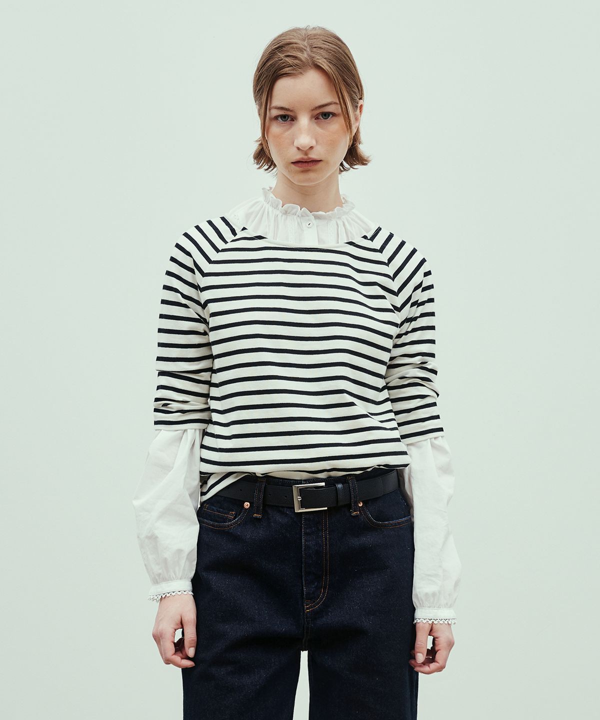 유니폼브릿지(UNIFORM BRIDGE) stripe sleeve tee(womens) ivory