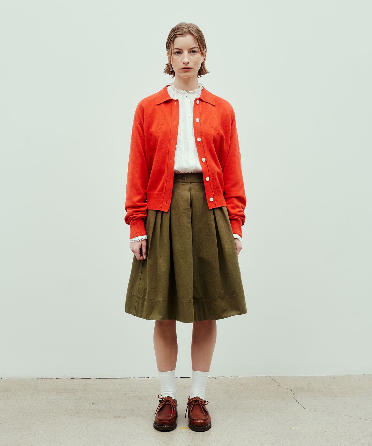 유니폼브릿지(UNIFORM BRIDGE) argyle collar knit cardigan(womens) crimson