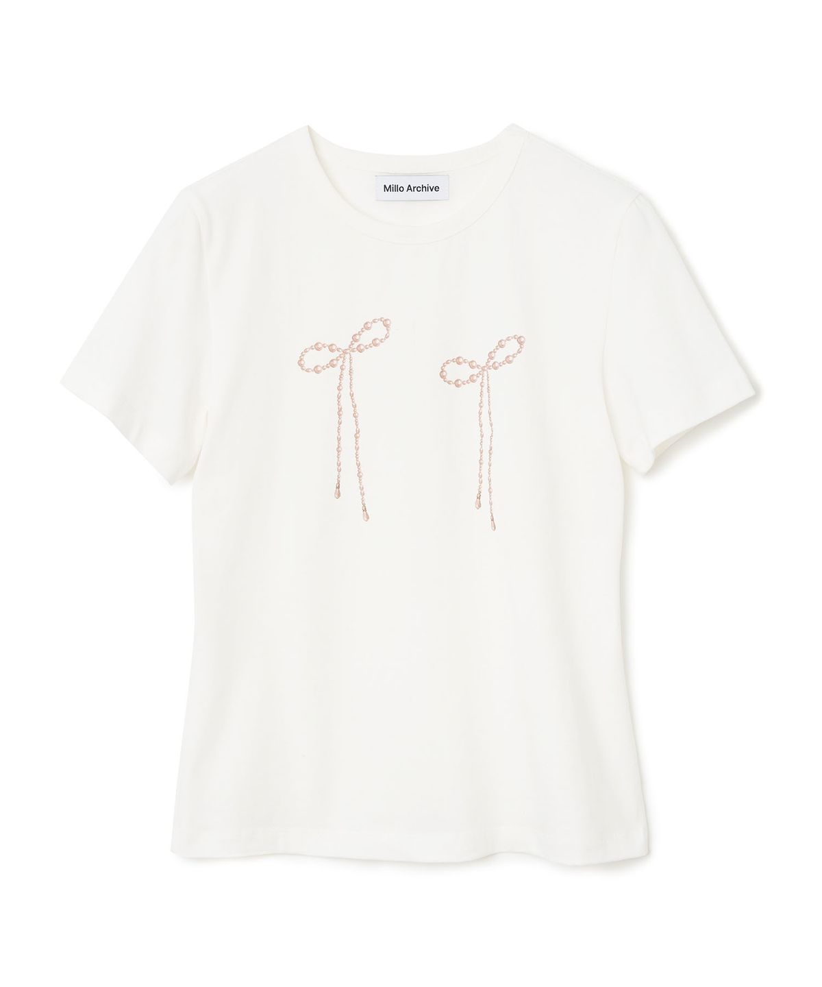 밀로 우먼(MILLO WOMEN) 펄 리본 티셔츠 [화이트]