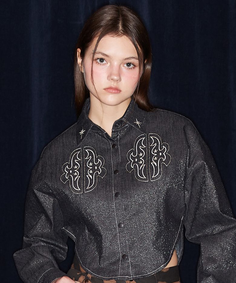 NM DENIM CROP SHIRT(BLACK)