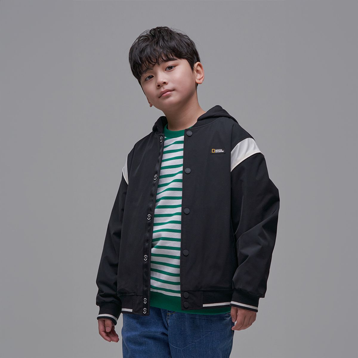 내셔널지오그래픽 키즈(NATIONAL GEOGRAPHIC KIDS) K241UJP910 우븐 베이스볼 점퍼 CARBONBLACK