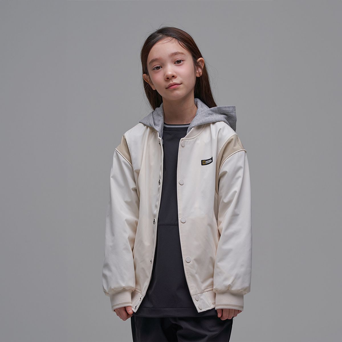 내셔널지오그래픽 키즈(NATIONAL GEOGRAPHIC KIDS) K241UJP910 우븐 베이스볼 점퍼 IVORY