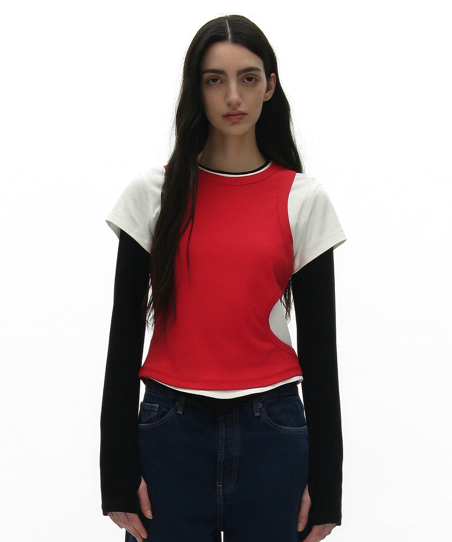 PARTIMENTO WOMEN レイヤードTシャツ MUSINSA公式 | PARTIMENTO WOMEN 3 IN 1 レイヤードトップ_ブラック