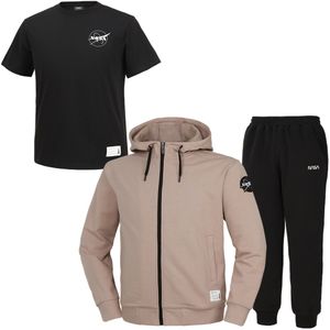 남녀공용  스웨트  후드집업 자켓 +조거팬츠+반팔티 3종 세트 [베이지+블랙+블랙]