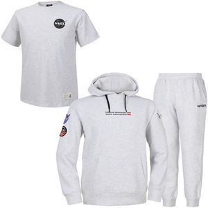 남녀공용  스웨트 와펜 후드티+조거팬츠+반팔티 3종 세트 [멜란지화이트]