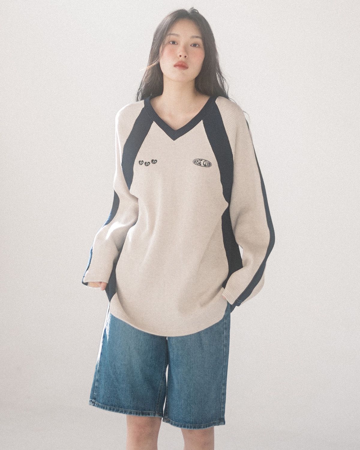 해비즘(HAVISM) WAFFLE V-NECK RAGLAN L/S TEE(OATMEAL)