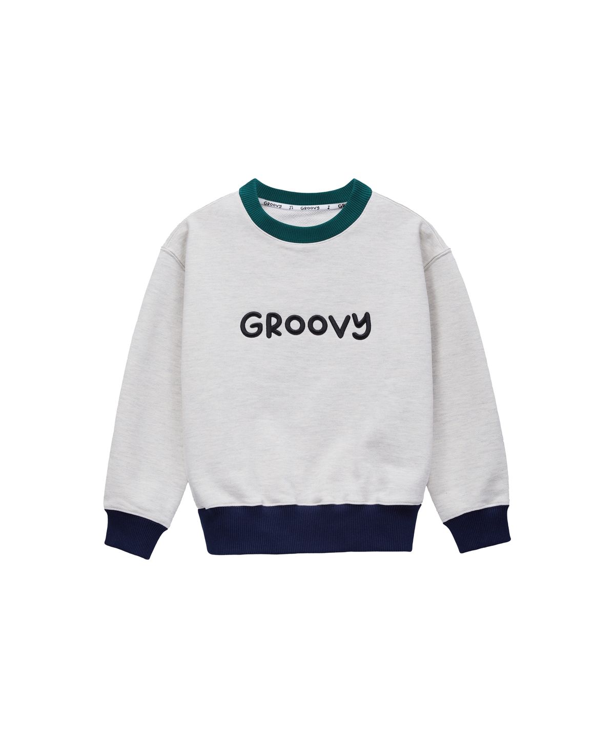 그루비(GROOVY) 도톰 엠보 자수 배색 맨투맨 오트밀