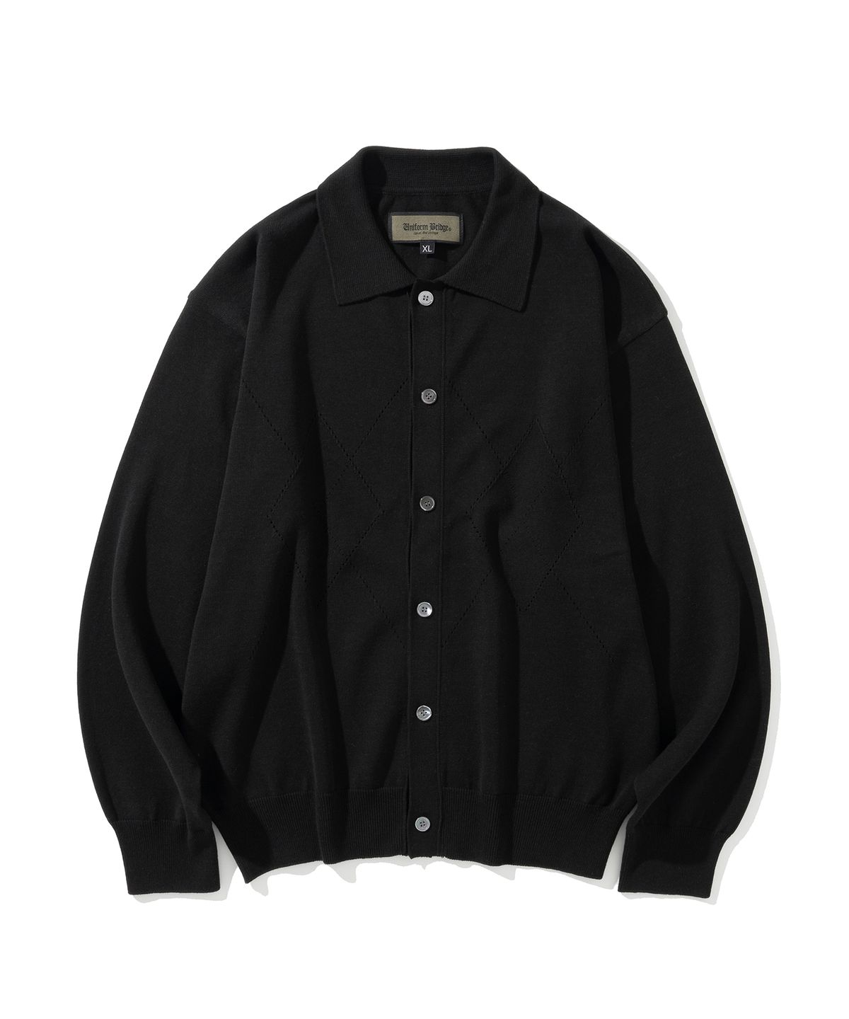 유니폼브릿지(UNIFORM BRIDGE) argyle collar knit cardigan black