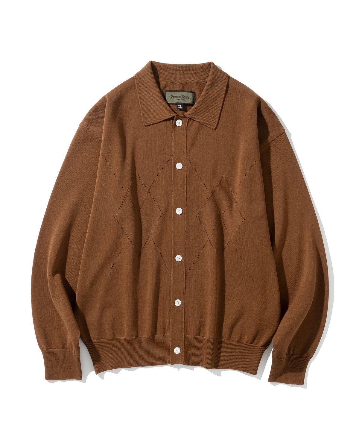 유니폼브릿지(UNIFORM BRIDGE) argyle collar knit cardigan brick