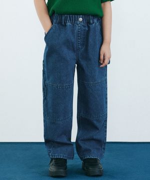 와이드 카펜터 밴딩 데님 팬츠 [미디엄 인디고]