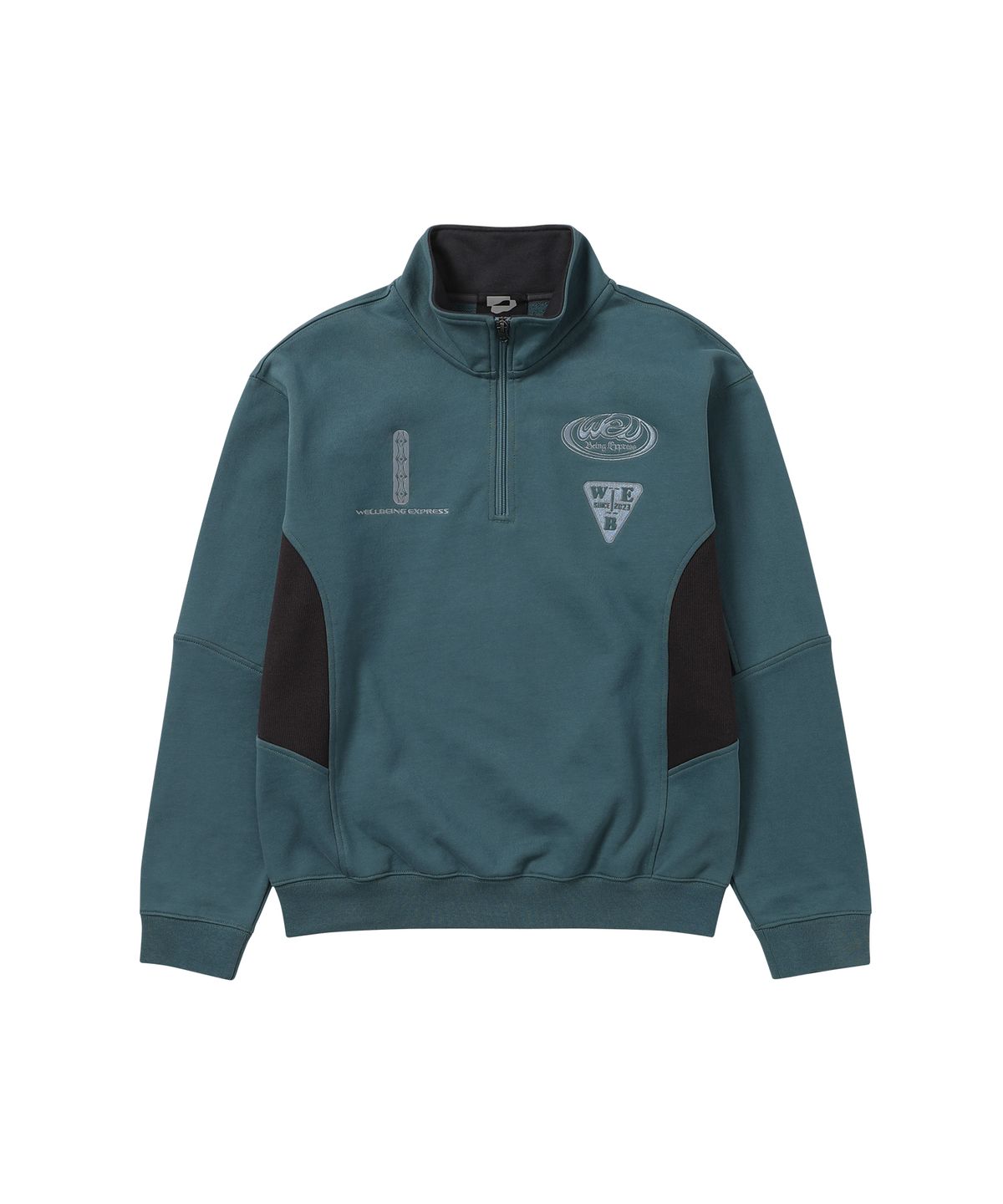 웰빙익스프레스(WELLBEING EXPRESS) Embroidered Half Zip Sweatshirt Teal
