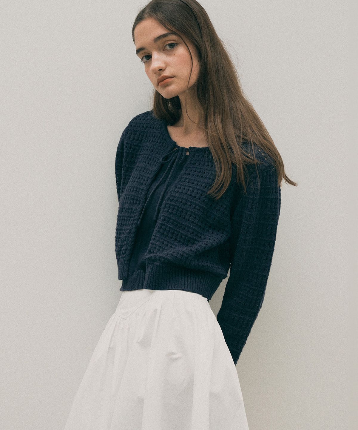 로라로라(ROLAROLA) RIBBON CARDIGAN SET NAVY