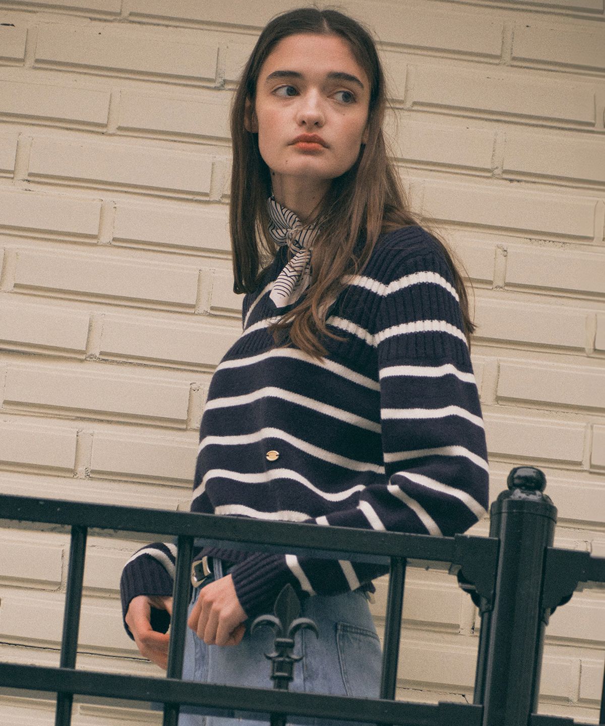 로라로라(ROLAROLA) STRIPE BOAT NECK KNIT NV+IV