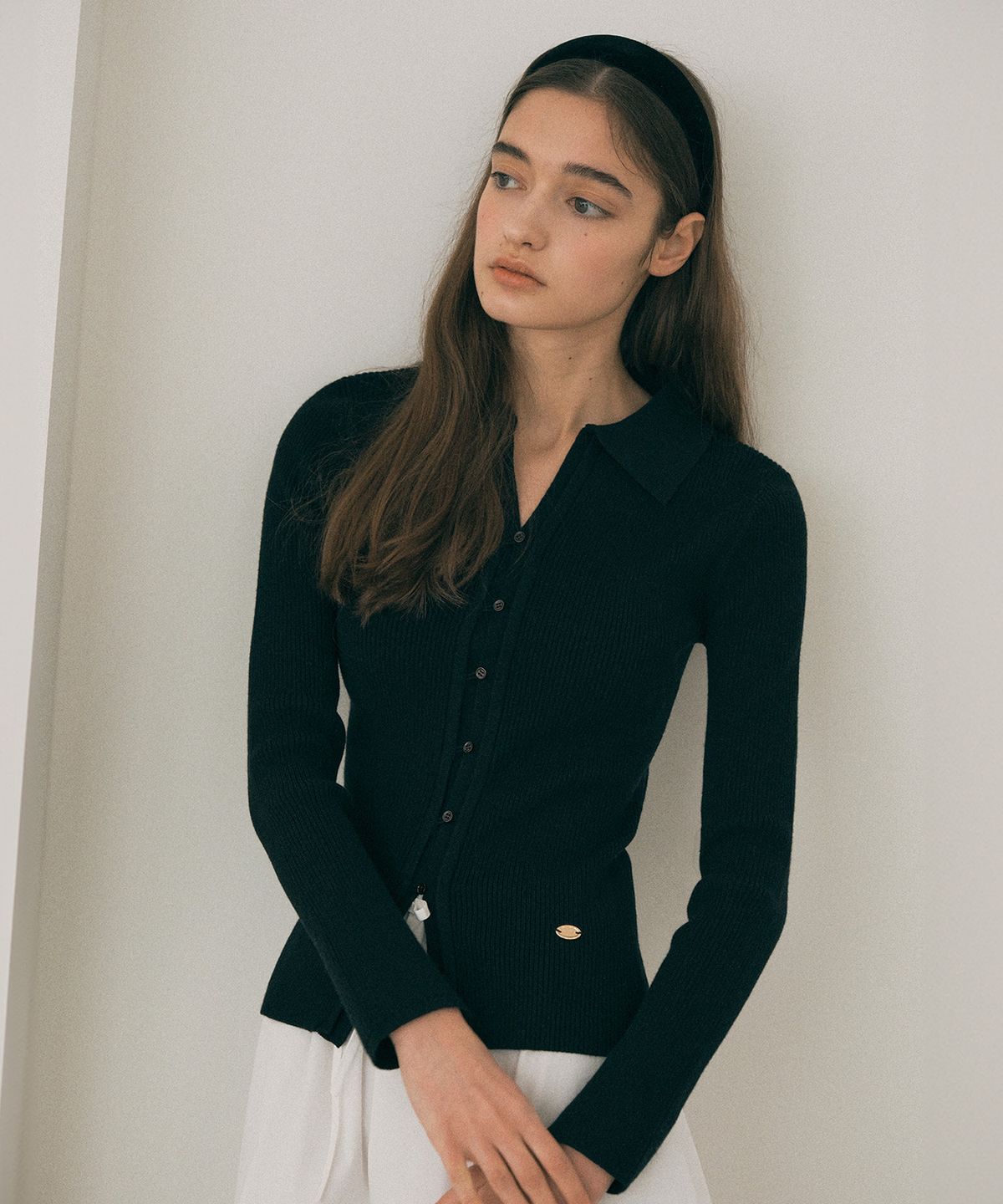 로라로라(ROLAROLA) COLLAR RIBBED CARDIGAN BLACK