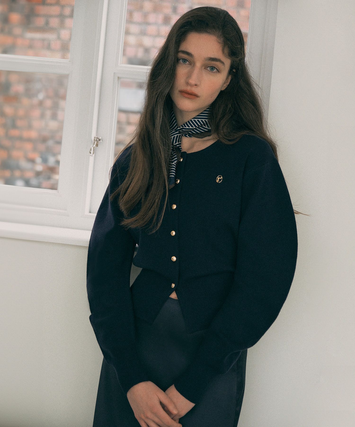 MUSINSA | ROLAROLA ROUND VOLUME SLEEVE CARDIGAN NAVY 