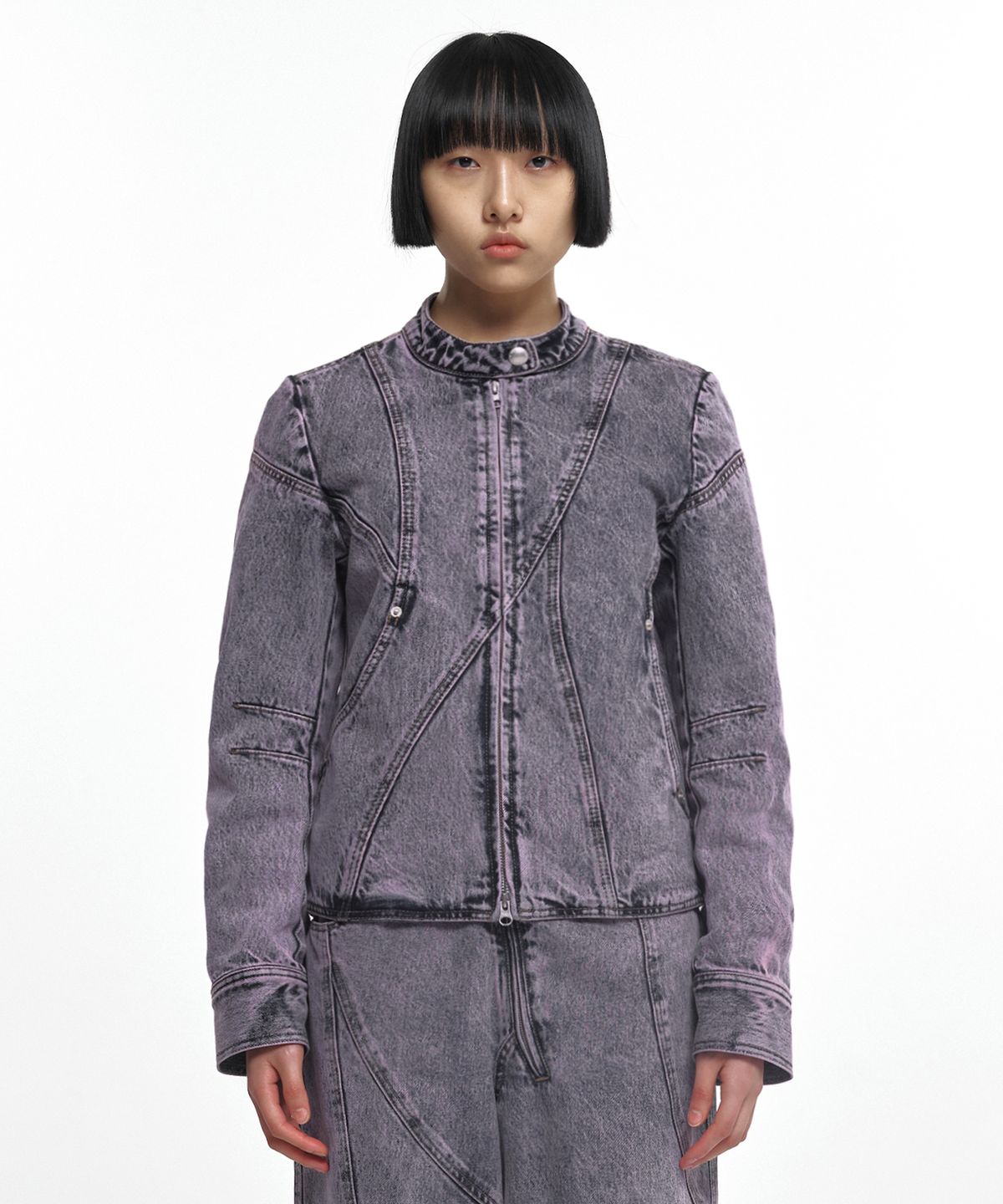 나체(NACHE) WAVY SEAM LINE DENIM JACKET LAVENDER FOG