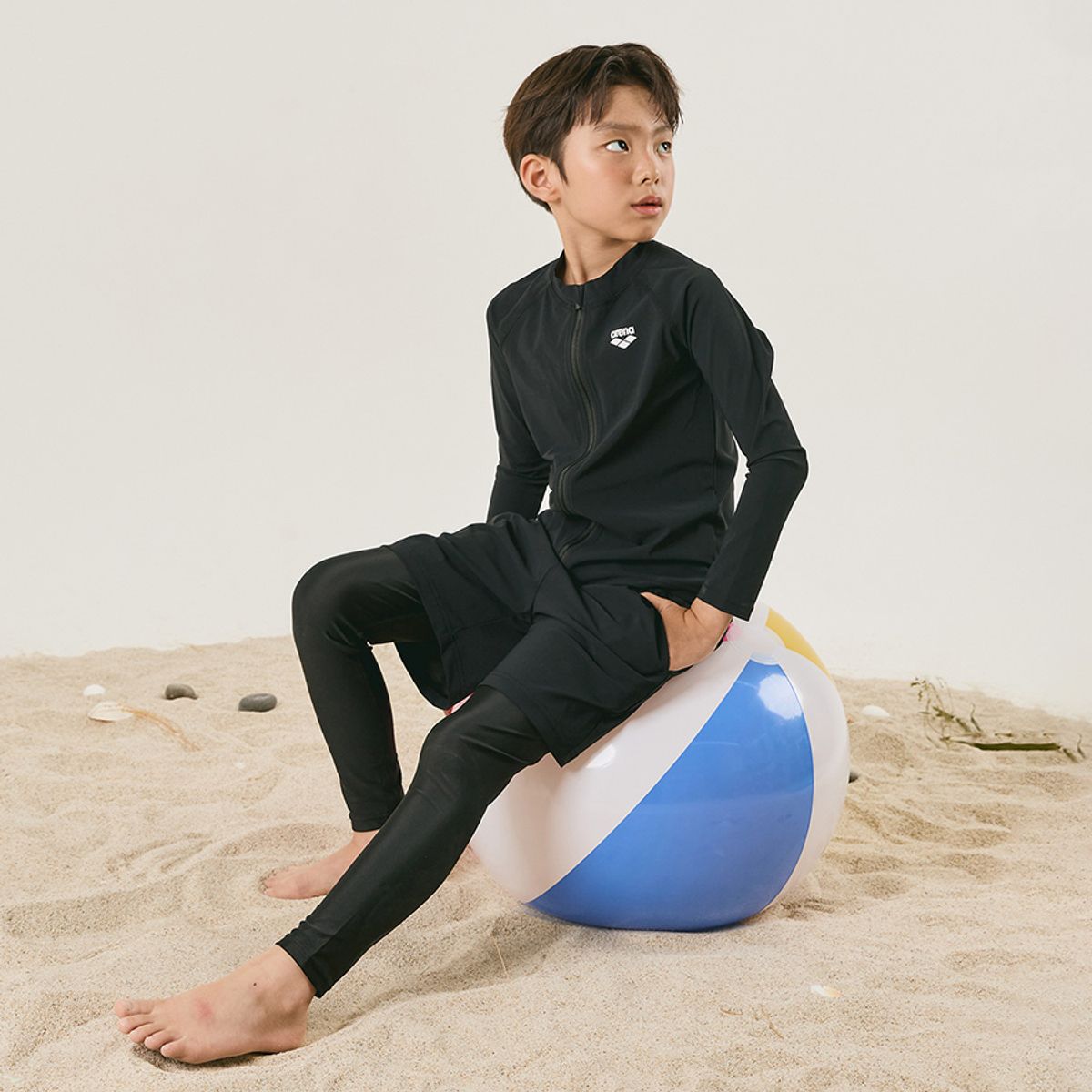 아레나 키즈(ARENA KIDS) 스노클링 남아동 레저 집업 래쉬가드 세트 A4BB1BS71BLK