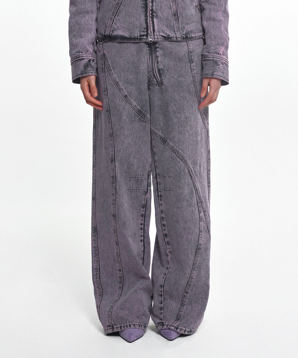나체(NACHE) WAVY SEAM LINE DENIM PANTS (UNISEX) LAVENDER FOG