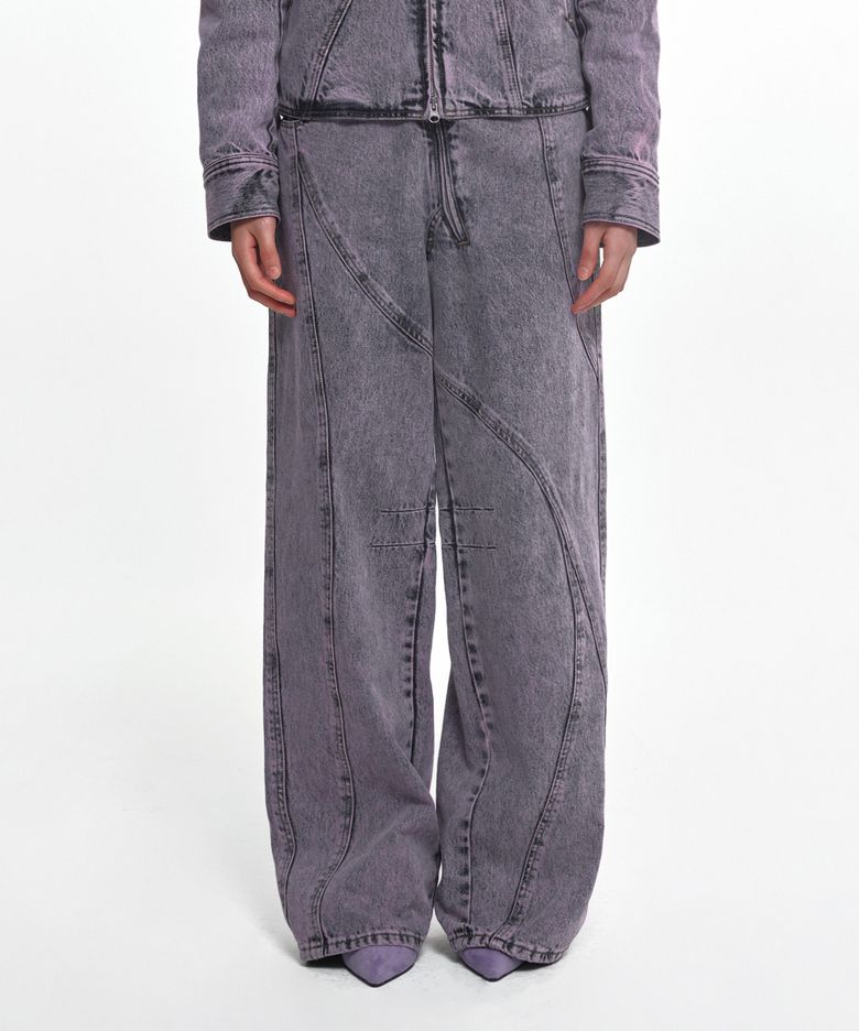 WAVY SEAM LINE DENIM PANTS (UNISEX) LAVENDER FOG