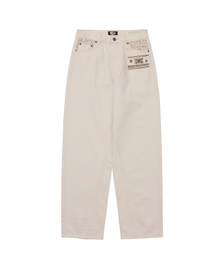 Embroidered Patch Jeans  White