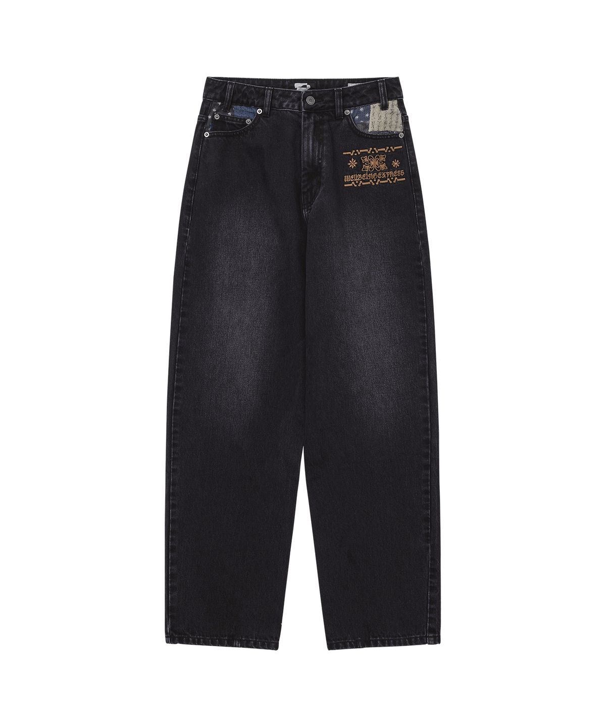 웰빙익스프레스(WELLBEING EXPRESS) Embroidered Patch Jeans  Black