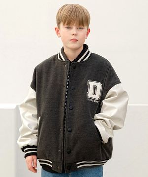 D로고 레더 바시티 자켓 Charcoal