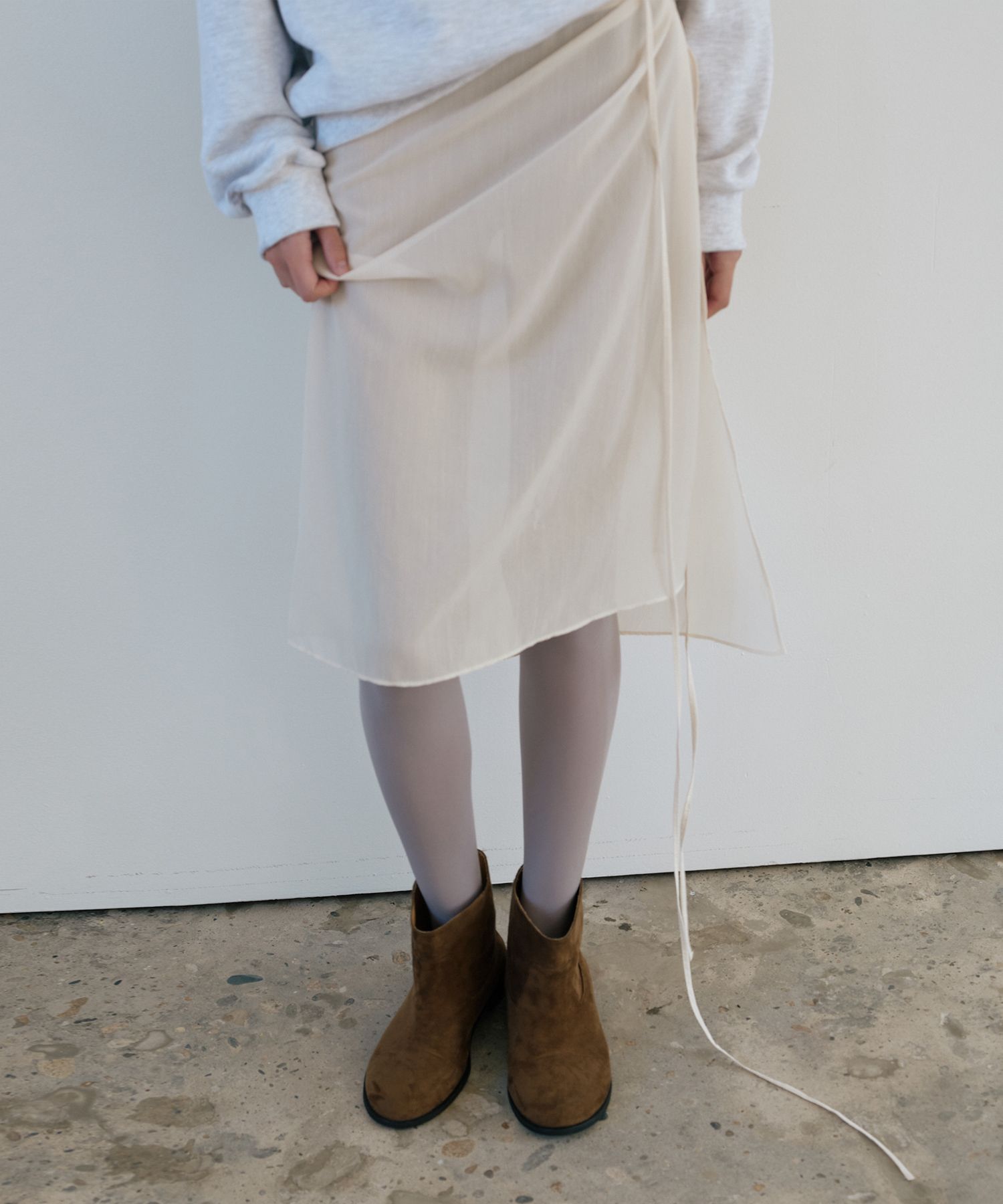 【OVERDUEFLAIR】sheer layered wrap skirt_beige SHEER LAYERED WRAP SKIRT_BEIGE - overdue flair