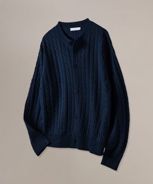 케이블 라운드 니트 가디건[네이비]