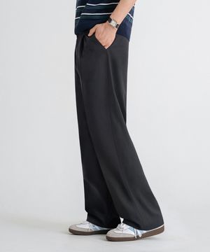 원턱 세미 와이드 히든 밴딩 슬랙스 [차콜]