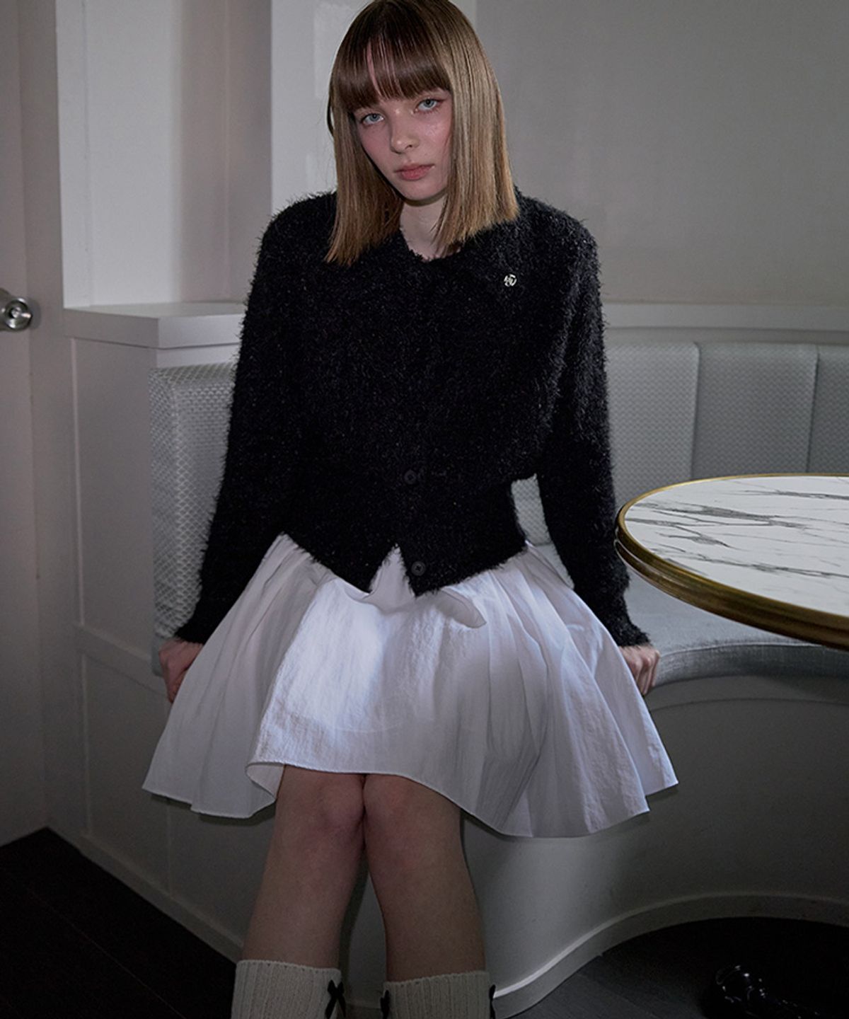 로제프란츠(ROSEFRANTZ) Hairy Collar Knit Cardigan [Black]