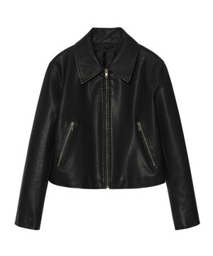 신세틱 레더 워싱 크롭 자켓 [블랙]