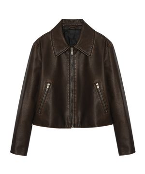 신세틱 레더 워싱 크롭 자켓 [브라운]