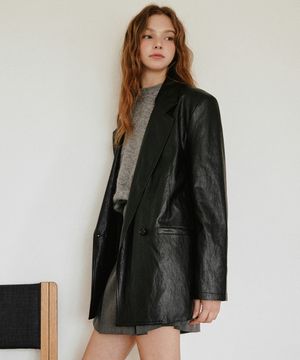 신세틱 레더 오버핏 자켓 [블랙]