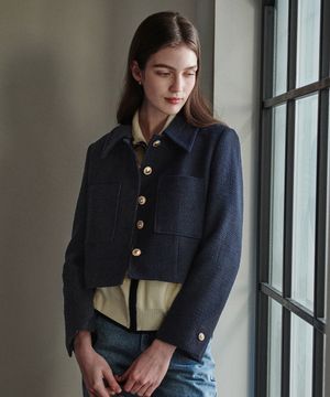 트위드 포켓 자켓 [네이비]