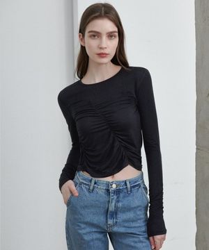 셔링 슬림 티셔츠 [블랙]