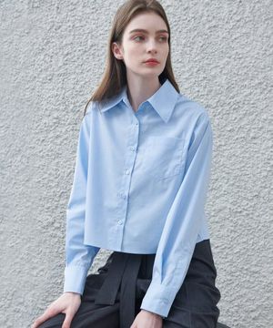 링클프리 베이직 포켓 셔츠 [스카이]