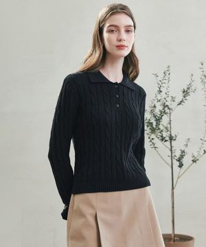 스크류 카라 니트 [블랙]