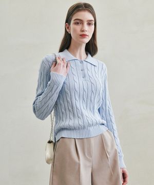 스크류 카라 니트 [스카이]