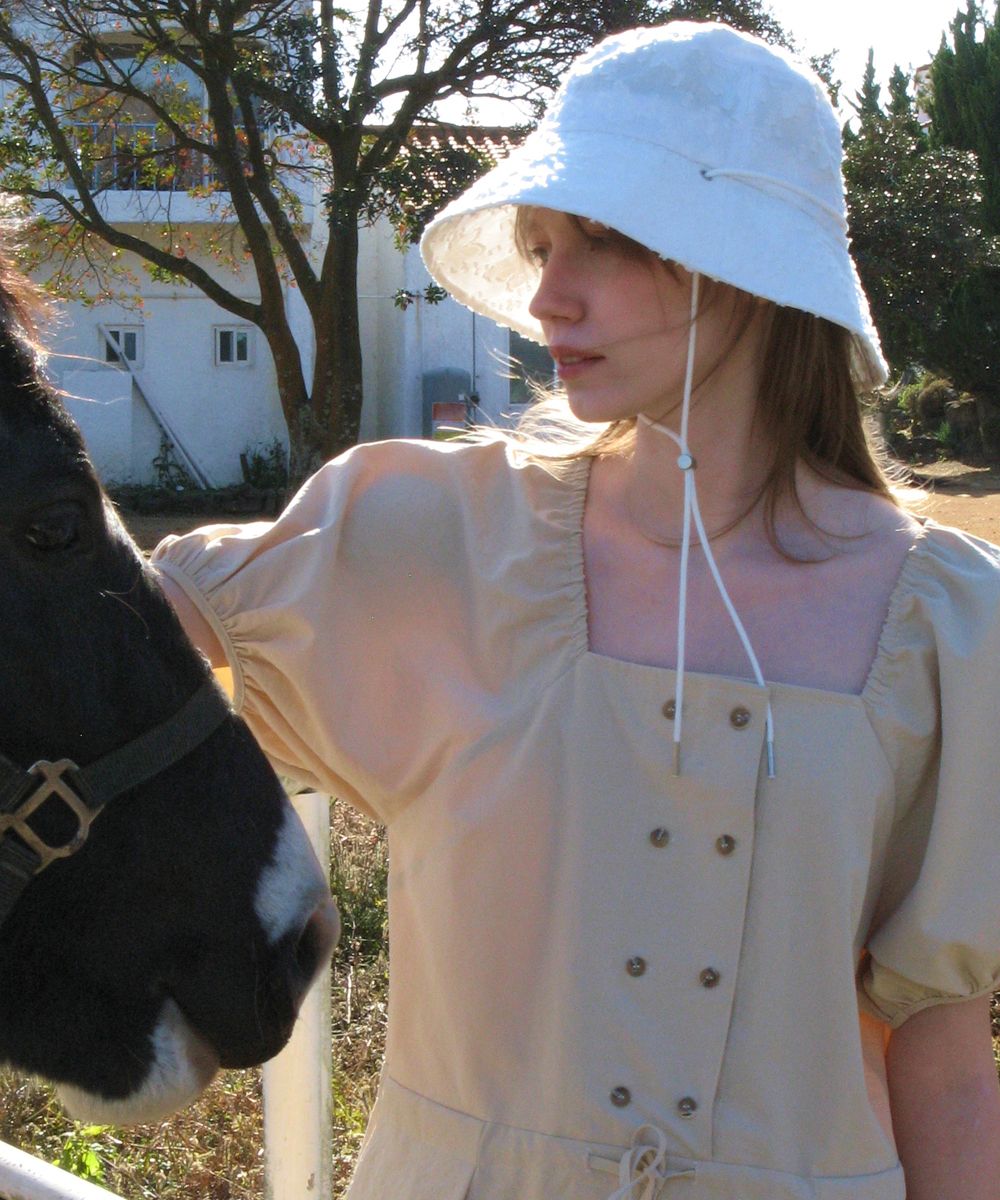 [Sinoon] FLOWER JACQUARD BUCKET ハット★新作・24SS★韓国★ Sinoon】☆韓国人気☆ Flower Jacquard Bucket Hat White