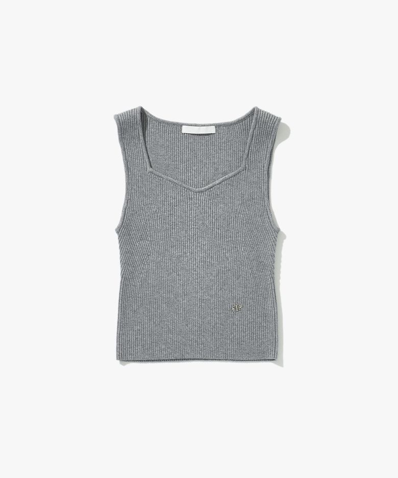 리브드 슬리브리스 니트 그레이