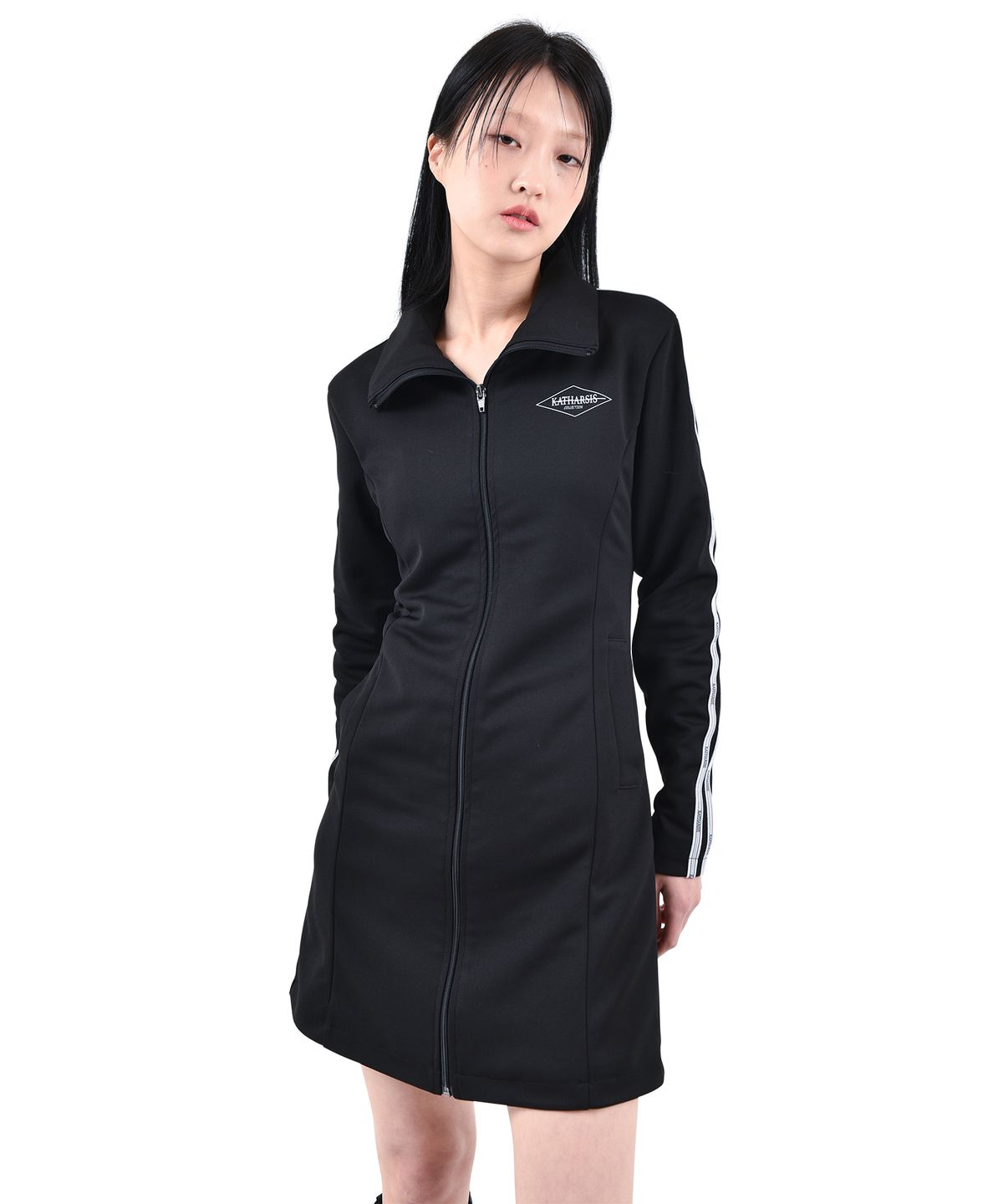 카타르시스(KATHARSIS) 스포티 트랙 저지 원피스 블랙 S M