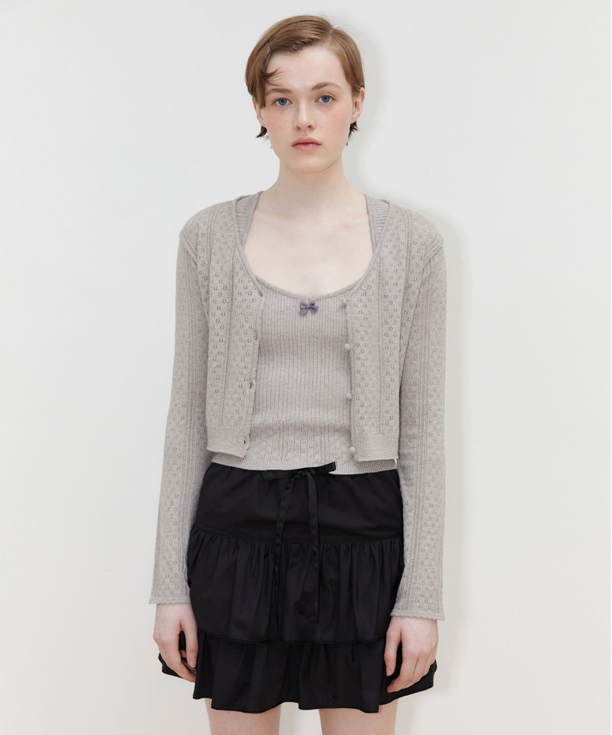 시눈(SINOON) SCALLOP PUNCHING CARDIGAN (GREY)