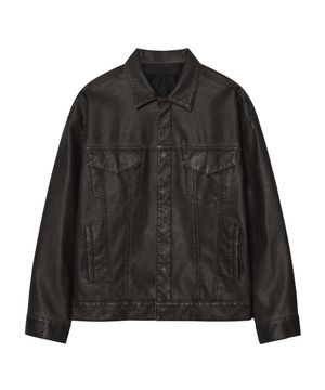 신세틱 레더 워싱 진 자켓 [블랙]