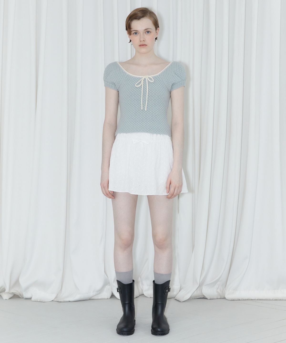 시눈(SINOON) PUFF HALF KNIT TOP (LIGHT BLUE)