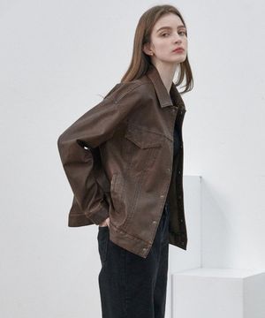 신세틱 레더 워싱 진 자켓 [브라운]