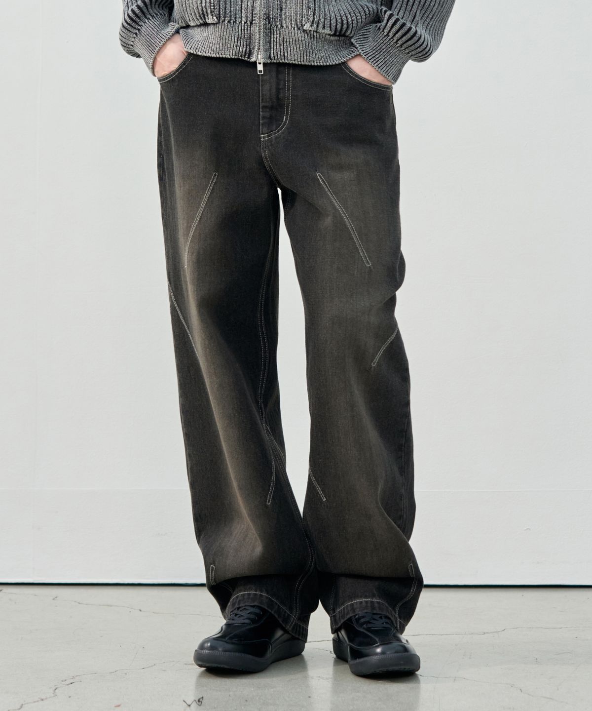 드로우핏(DRAW FIT) 이레규러 라인 데님팬츠 [BLACK]