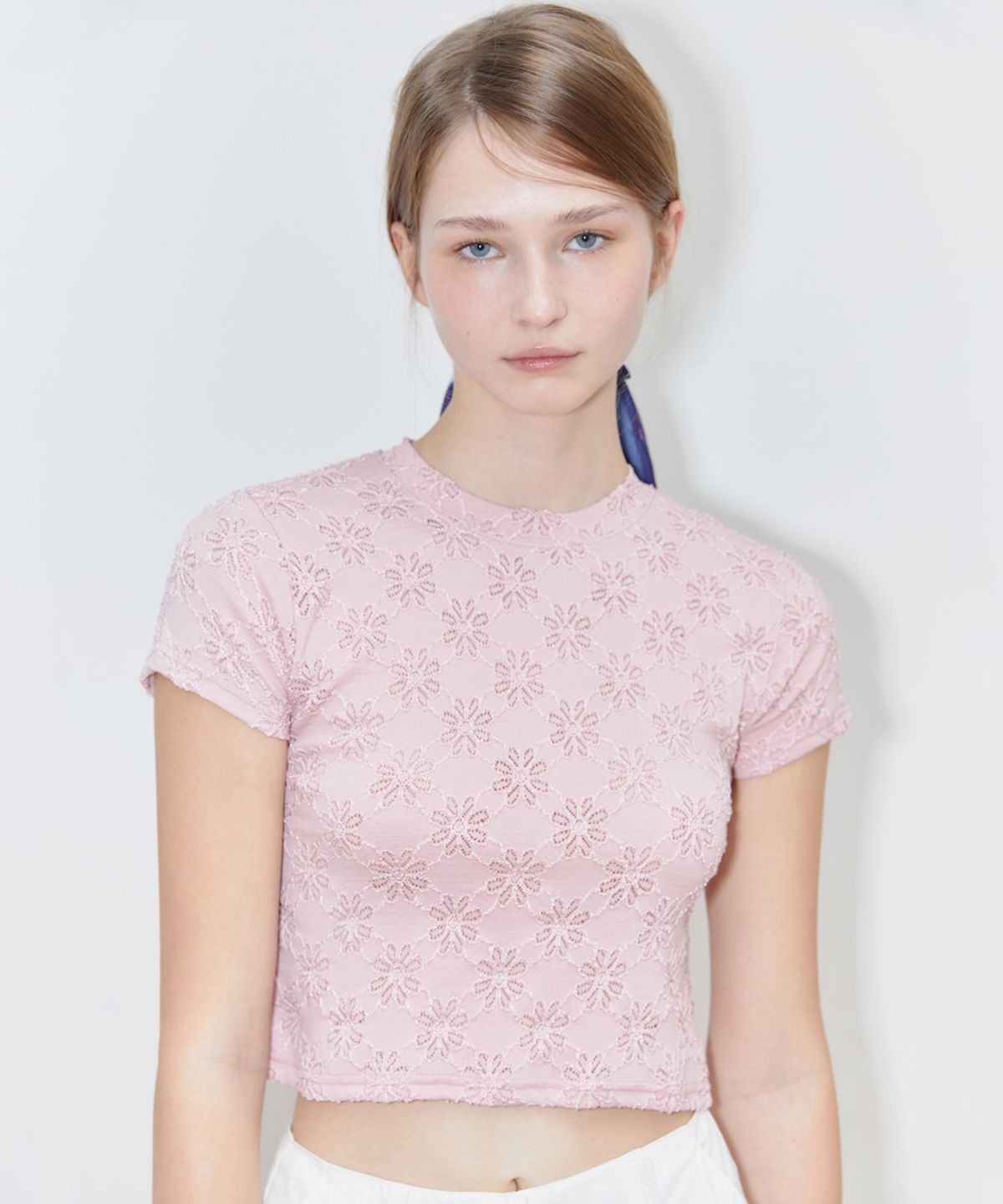 시눈(SINOON) FLOWER JACQUARD T-SHIRT (PINK)