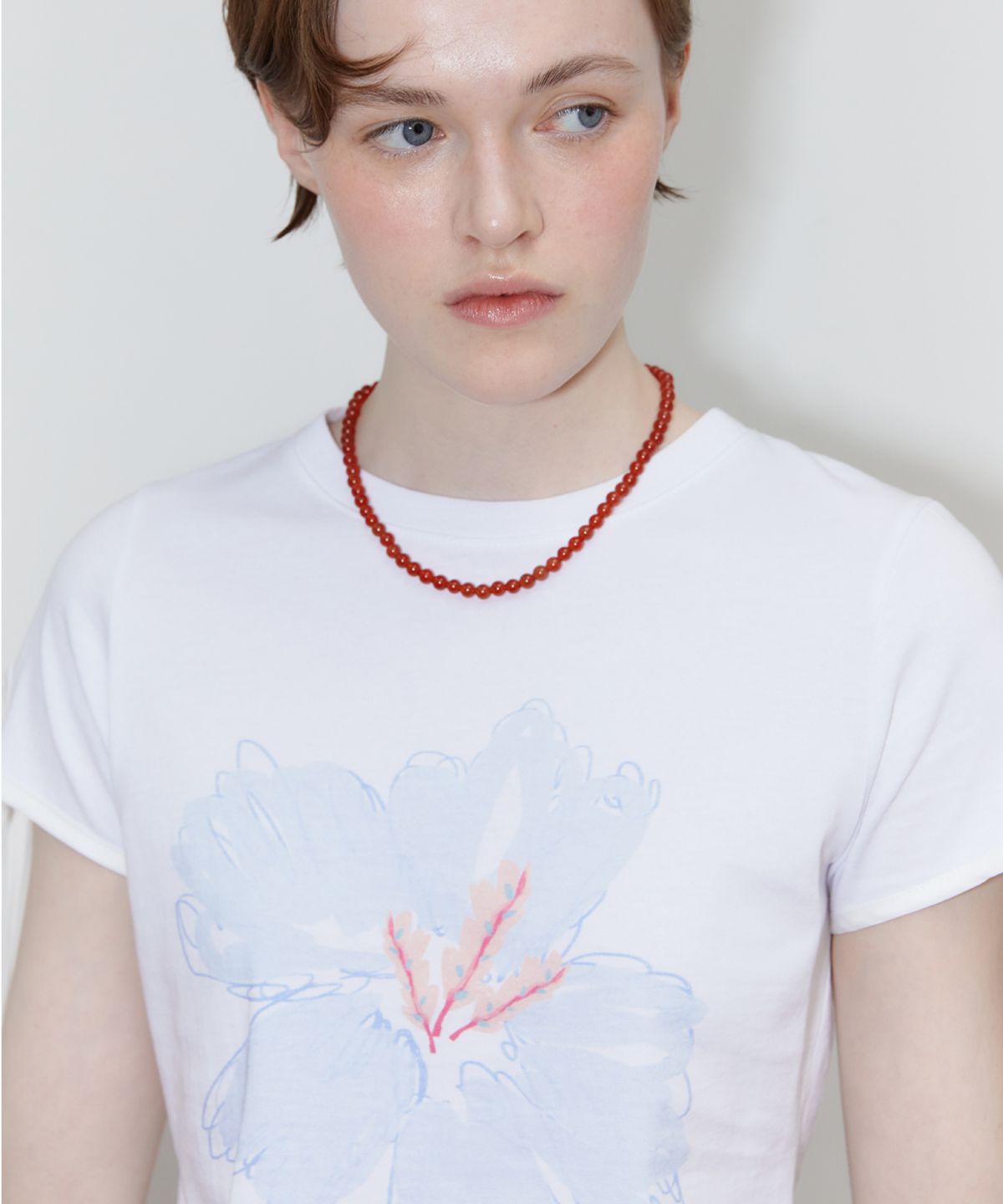 시눈(SINOON) PRINTED RIBBON SLEEVE T-SHIRT (SKY BLUE)